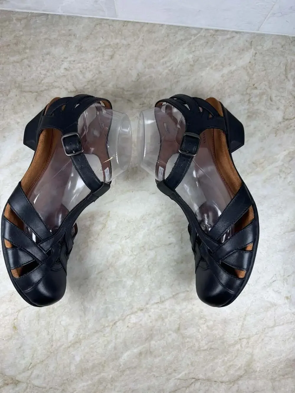 Cobb Hill Aubrey T-Strap Heels Womens 10 Black Leather Comfort Shoes